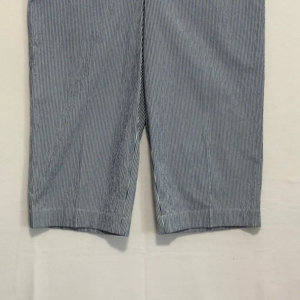 Akris Punto Cropped Seersucker Stretch Pants Blue White Striped Womens PLUS 18 - Picture 3 of 10